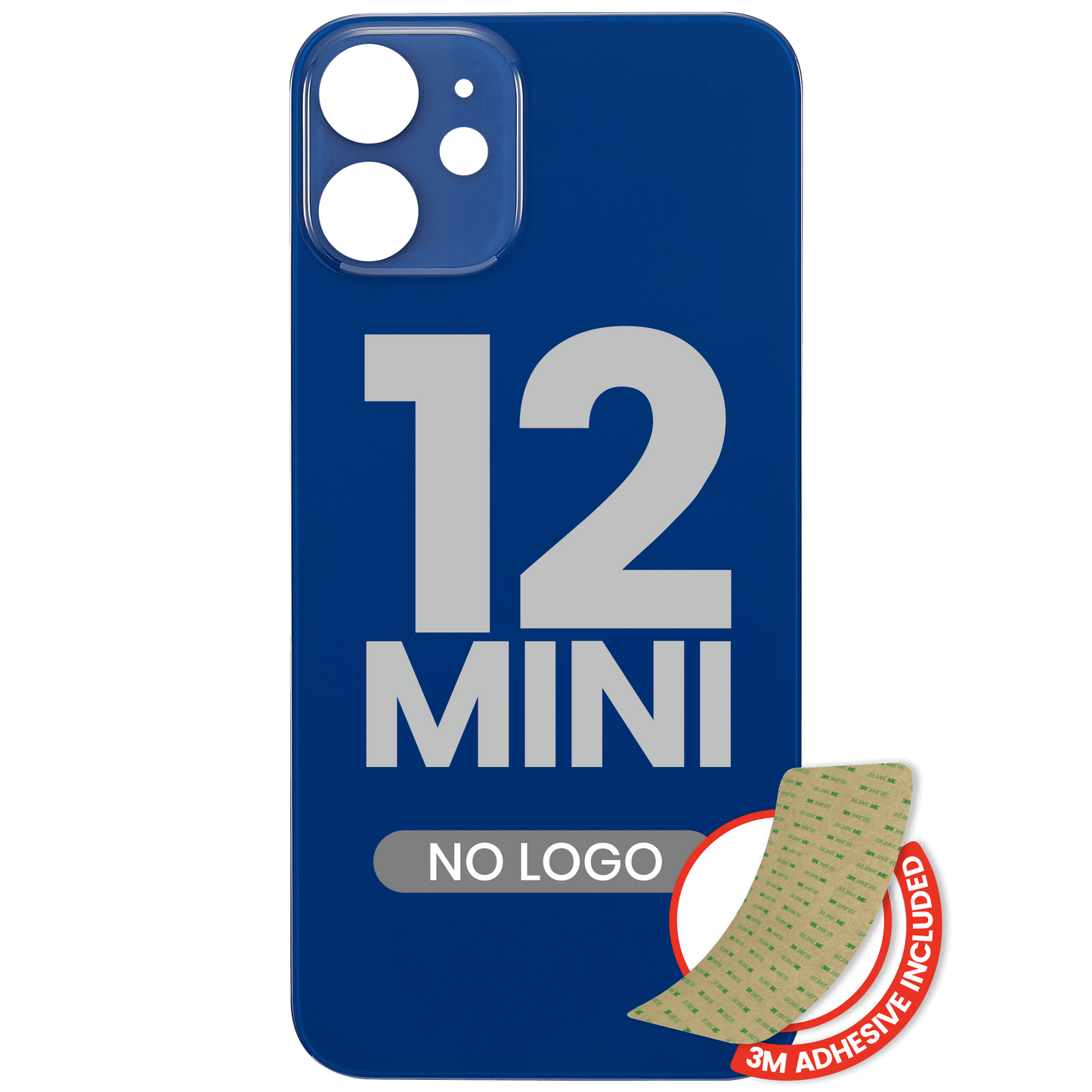 Back Glass With 3M Adhesive For iPhone 12 Mini (No Logo / Large Camera Hole) (Blue)
