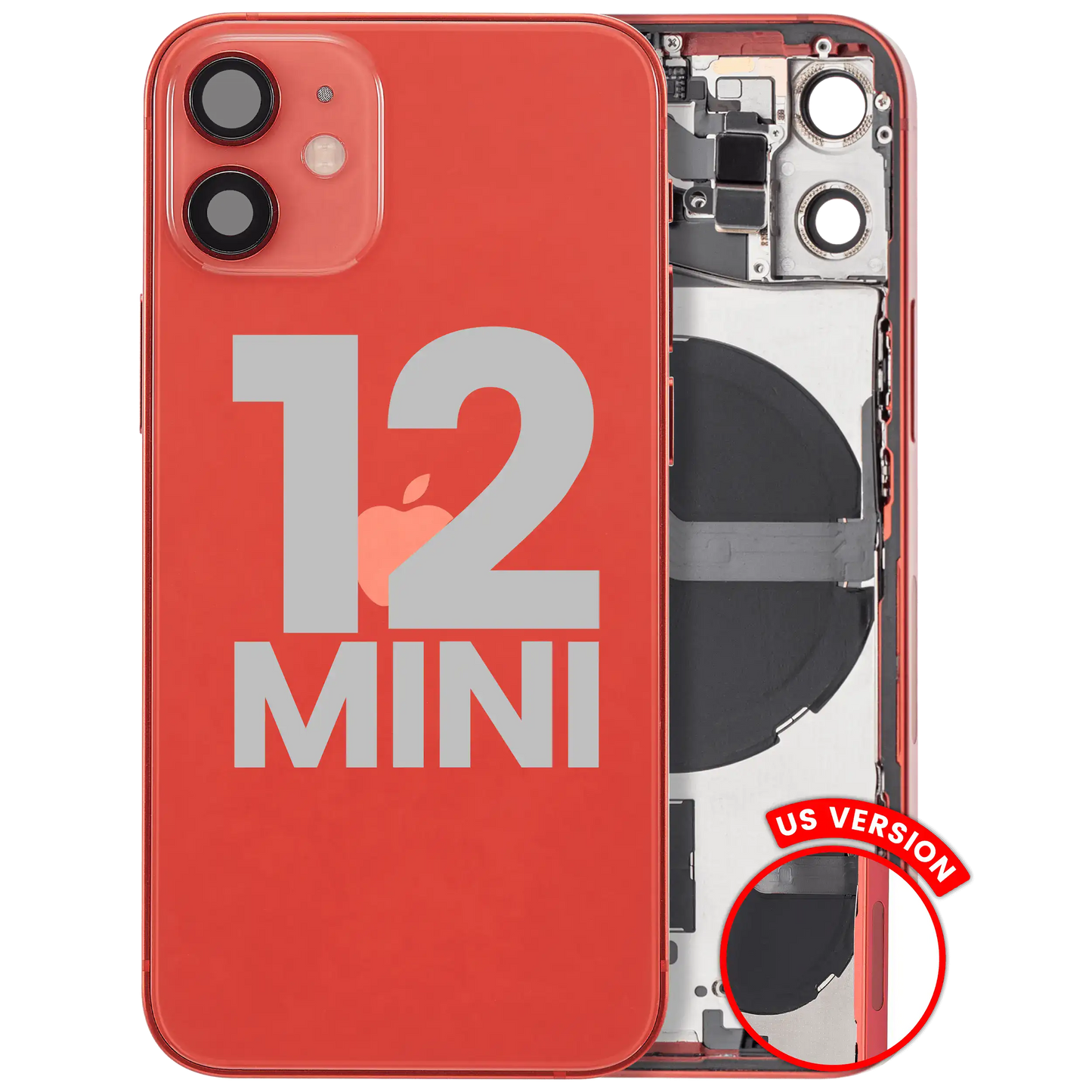 Back Housing W/ Small Parts For iPhone 12 Mini (US Version) (Used OEM Pull: Grade A) (Red)