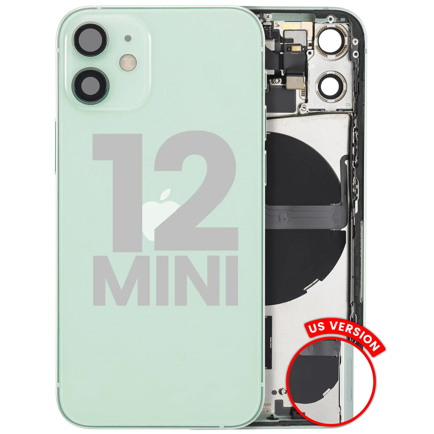 Back Housing W/ Small Parts For iPhone 12 Mini (US Version) (Used OEM Pull: Grade B) (Green)