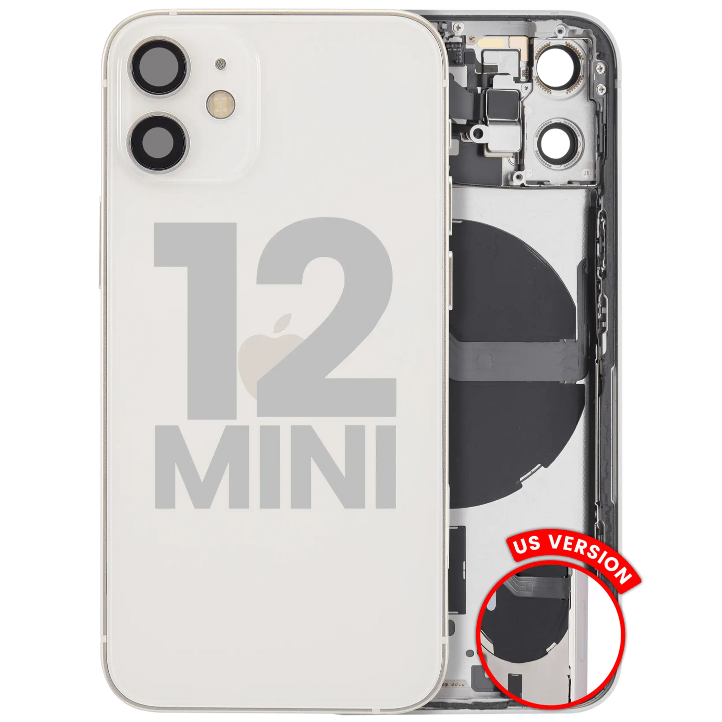 Back Housing W/ Small Parts For iPhone 12 Mini (US Version) (Used OEM Pull: Grade B) (White)