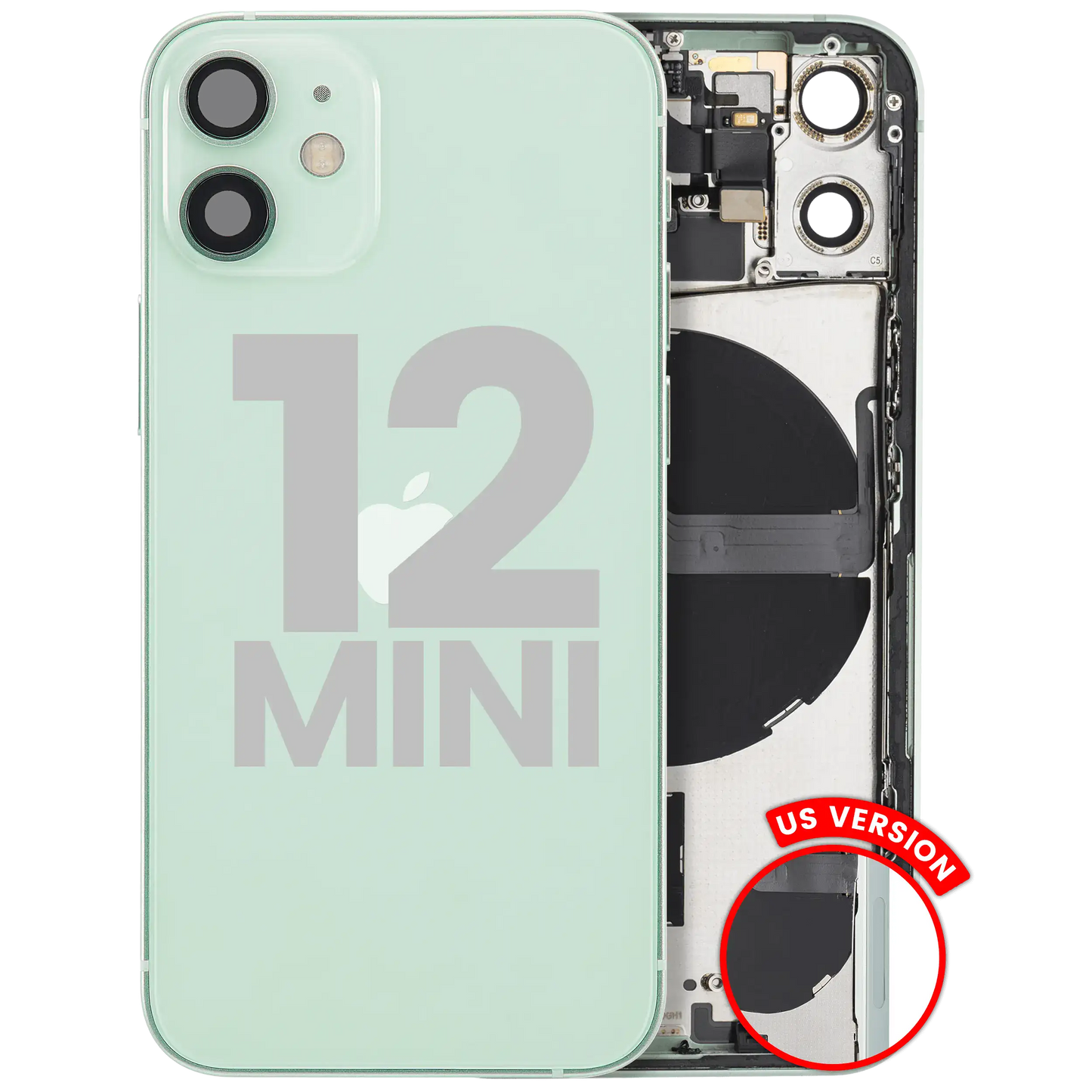 Back Housing W/ Small Parts For iPhone 12 Mini (US Version) (Used OEM Pull: Grade C) (Green)