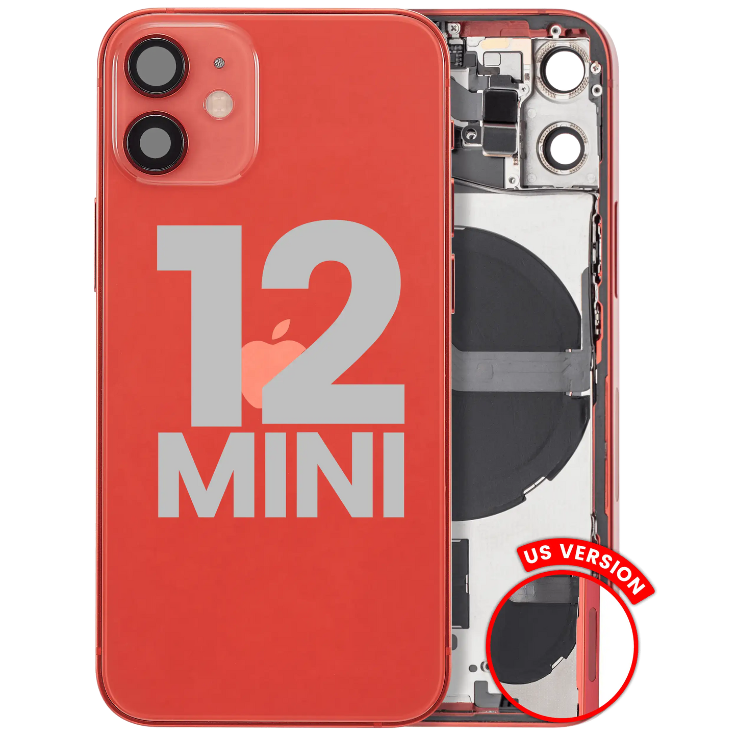 Back Housing W/ Small Parts For iPhone 12 Mini (US Version) (Used OEM Pull: Grade C) (Red)