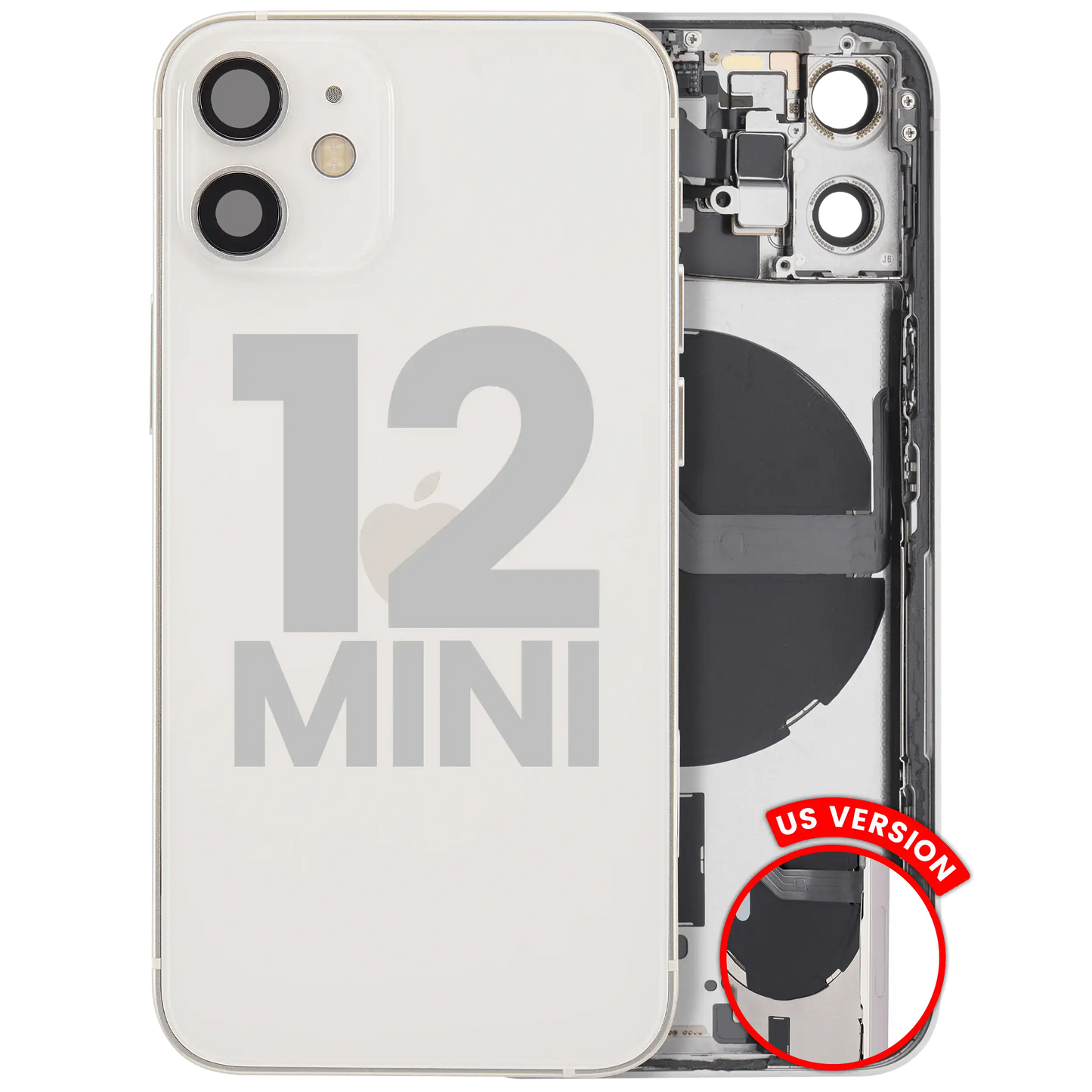 Back Housing W/ Small Parts For iPhone 12 Mini (US Version) (Used OEM Pull: Grade C) (White)