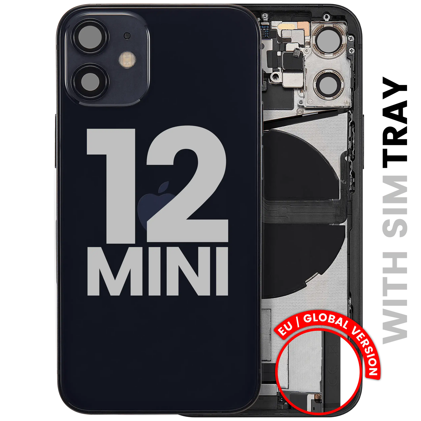 Back Housing W/ Charging Port Flex & Small Parts For iPhone 12 Mini (EU / Global Version) (Used OEM Pull: Grade A) (Black)