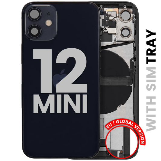 Back Housing W/ Charging Port Flex & Small Parts For iPhone 12 Mini (EU / Global Version) (Used OEM Pull: Grade A) (Black)