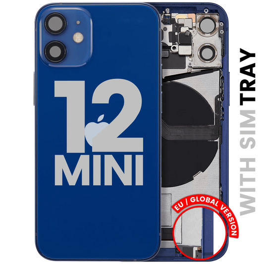 Back Housing W/ Charging Port Flex & Small Parts For iPhone 12 Mini (EU / Global Version) (Used OEM Pull: Grade A) (Blue)