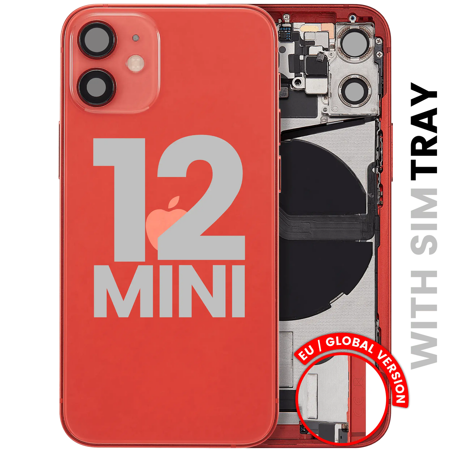 Back Housing W/ Charging Port Flex & Small Parts For iPhone 12 Mini (EU / Global Version) (Used OEM Pull: Grade A) (Red)