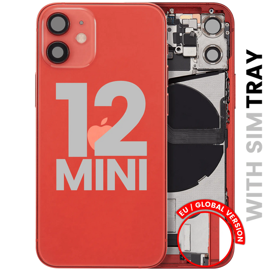 Back Housing W/ Charging Port Flex & Small Parts For iPhone 12 Mini (EU / Global Version) (Used OEM Pull: Grade A) (Red)