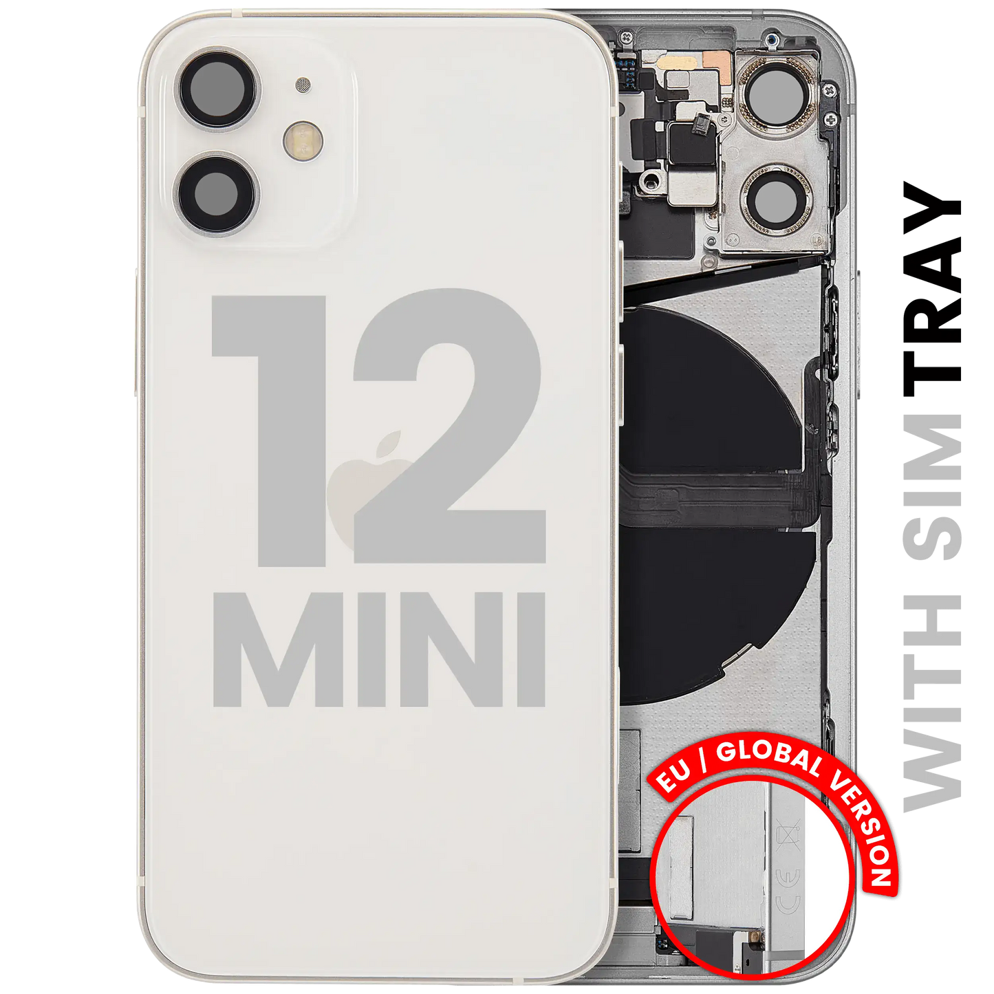 Back Housing W/ Charging Port Flex & Small Parts For iPhone 12 Mini (EU / Global Version) (Used OEM Pull: Grade A) (White)