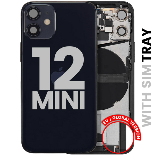 Back Housing W/ Charging Port Flex & Small Parts For iPhone 12 Mini (EU / Global Version) (Used OEM Pull: Grade B) (Black)