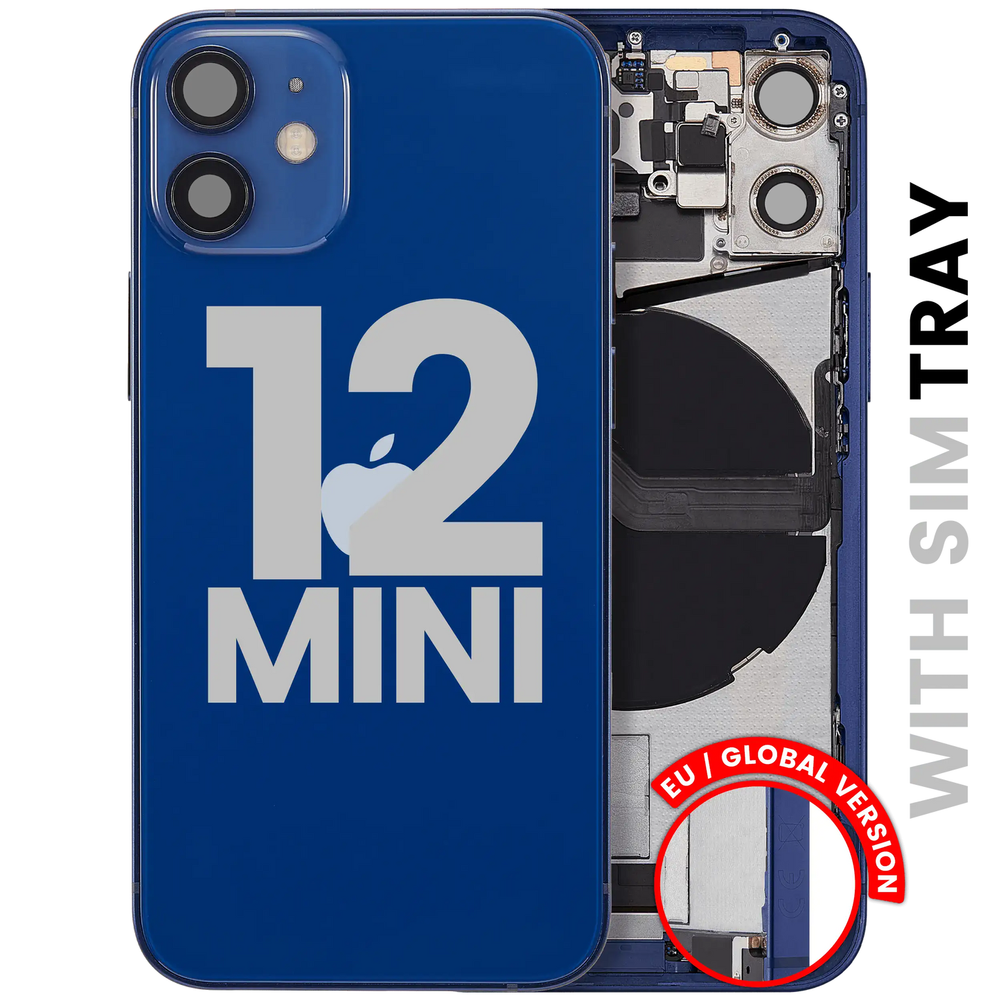 Back Housing W/ Charging Port Flex & Small Parts For iPhone 12 Mini (EU / Global Version) (Used OEM Pull: Grade B) (Blue)