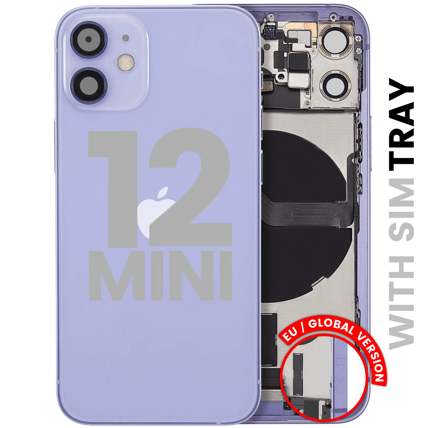 Back Housing W/ Charging Port Flex & Small Parts For iPhone 12 Mini (EU / Global Version) (Used OEM Pull: Grade B) (Purple)