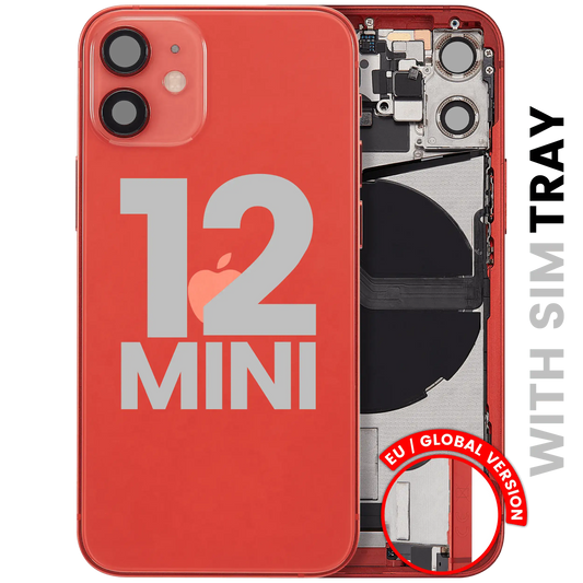 Back Housing W/ Charging Port Flex & Small Parts For iPhone 12 Mini (EU / Global Version) (Used OEM Pull: Grade B) (Red)