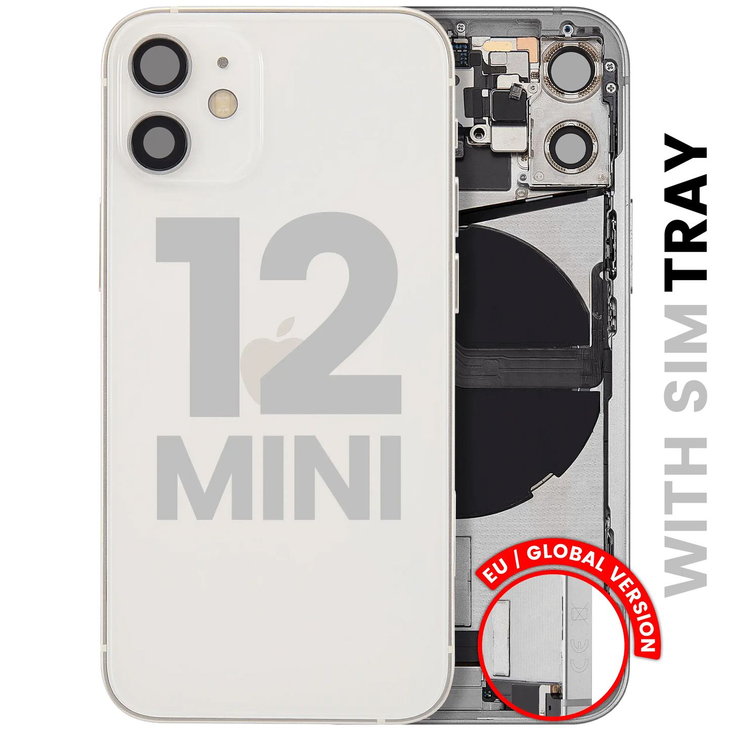 Back Housing W/ Charging Port Flex & Small Parts For iPhone 12 Mini (EU / Global Version) (Used OEM Pull: Grade B) (White)