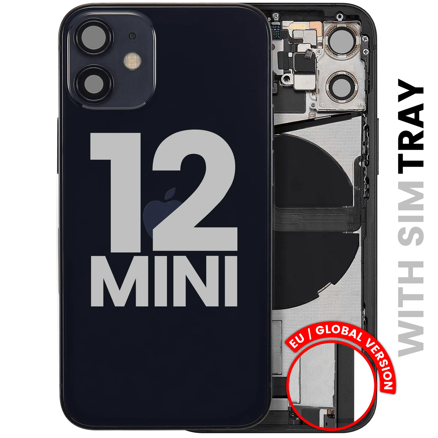 Back Housing W/ Charging Port Flex & Small Parts For iPhone 12 Mini (EU / Global Version) (Used OEM Pull: Grade C) (Black)