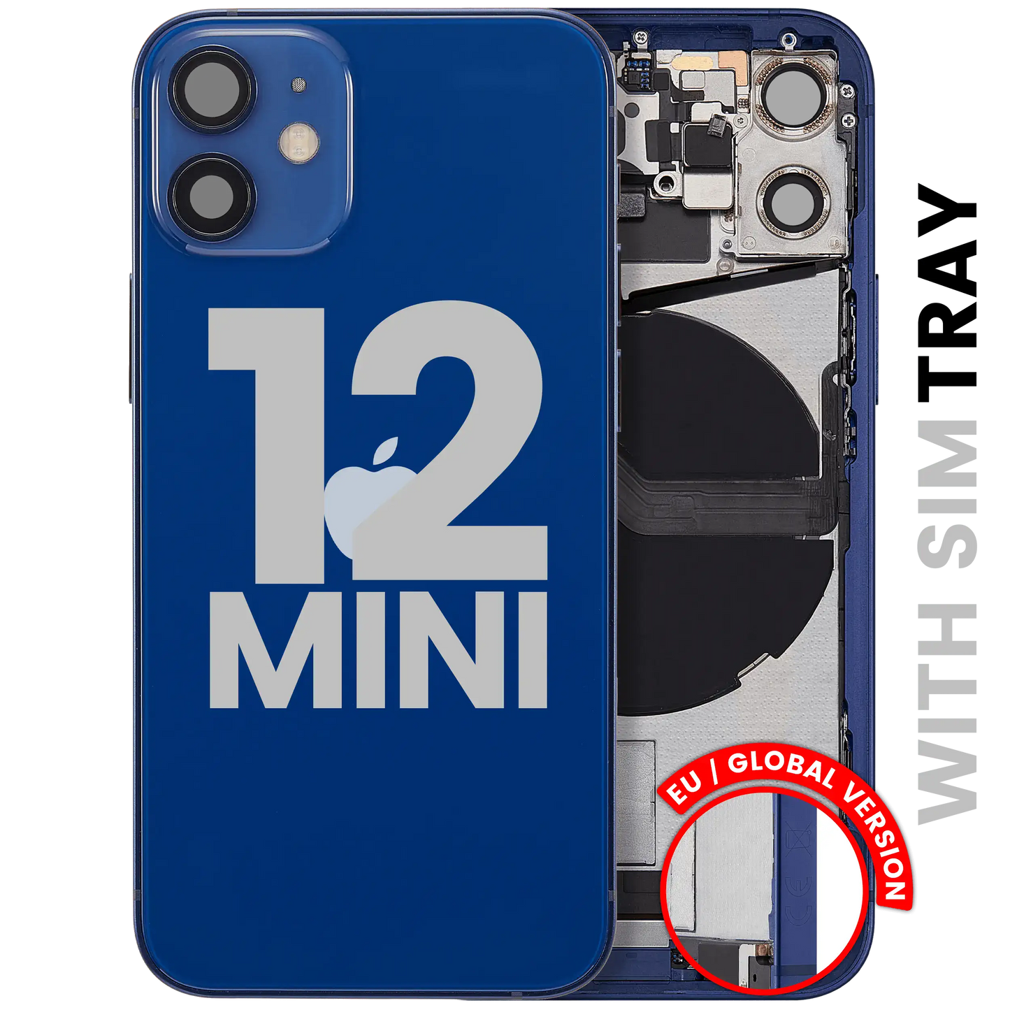 Back Housing W/ Charging Port Flex & Small Parts For iPhone 12 Mini (EU / Global Version) (Used OEM Pull: Grade C) (Blue)