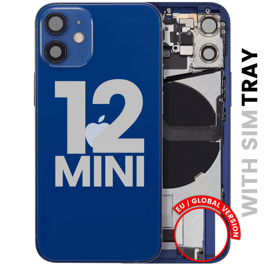 Back Housing W/ Charging Port Flex & Small Parts For iPhone 12 Mini (EU / Global Version) (Used OEM Pull: Grade C) (Blue)