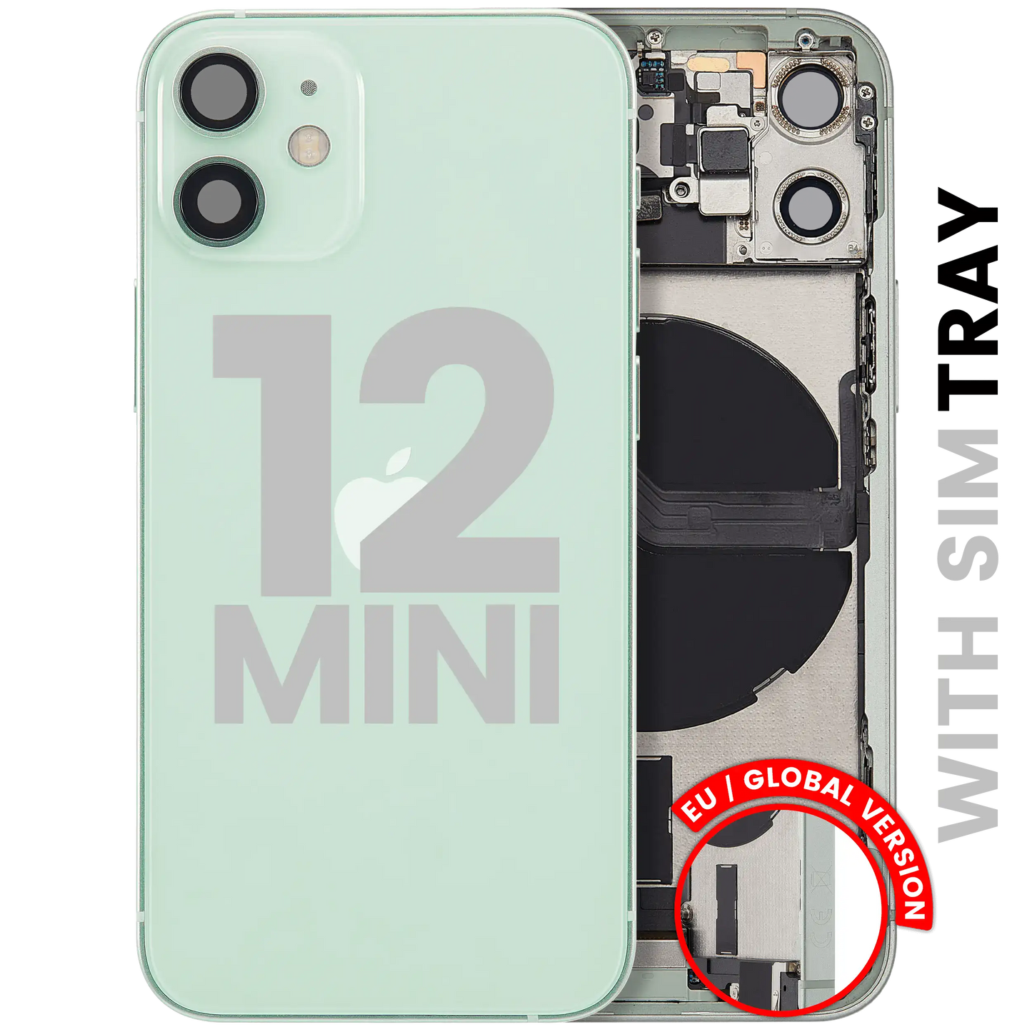 Back Housing W/ Charging Port Flex & Small Parts For iPhone 12 Mini (EU / Global Version) (Used OEM Pull: Grade C) (Green)