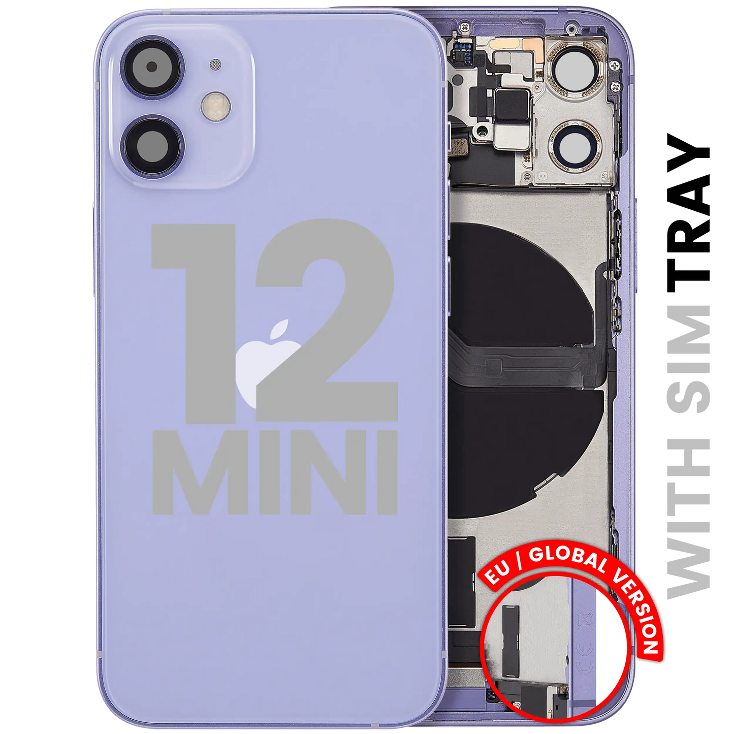 Back Housing W/ Charging Port Flex & Small Parts For iPhone 12 Mini (EU / Global Version) (Used OEM Pull: Grade C) (Purple)