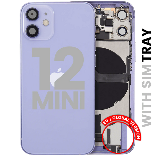 Back Housing W/ Charging Port Flex & Small Parts For iPhone 12 Mini (EU / Global Version) (Used OEM Pull: Grade C) (Purple)