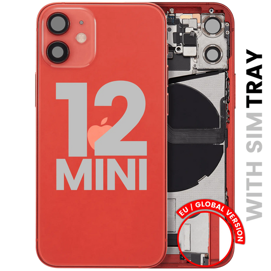 Back Housing W/ Charging Port Flex & Small Parts For iPhone 12 Mini (EU / Global Version) (Used OEM Pull: Grade C) (Red)