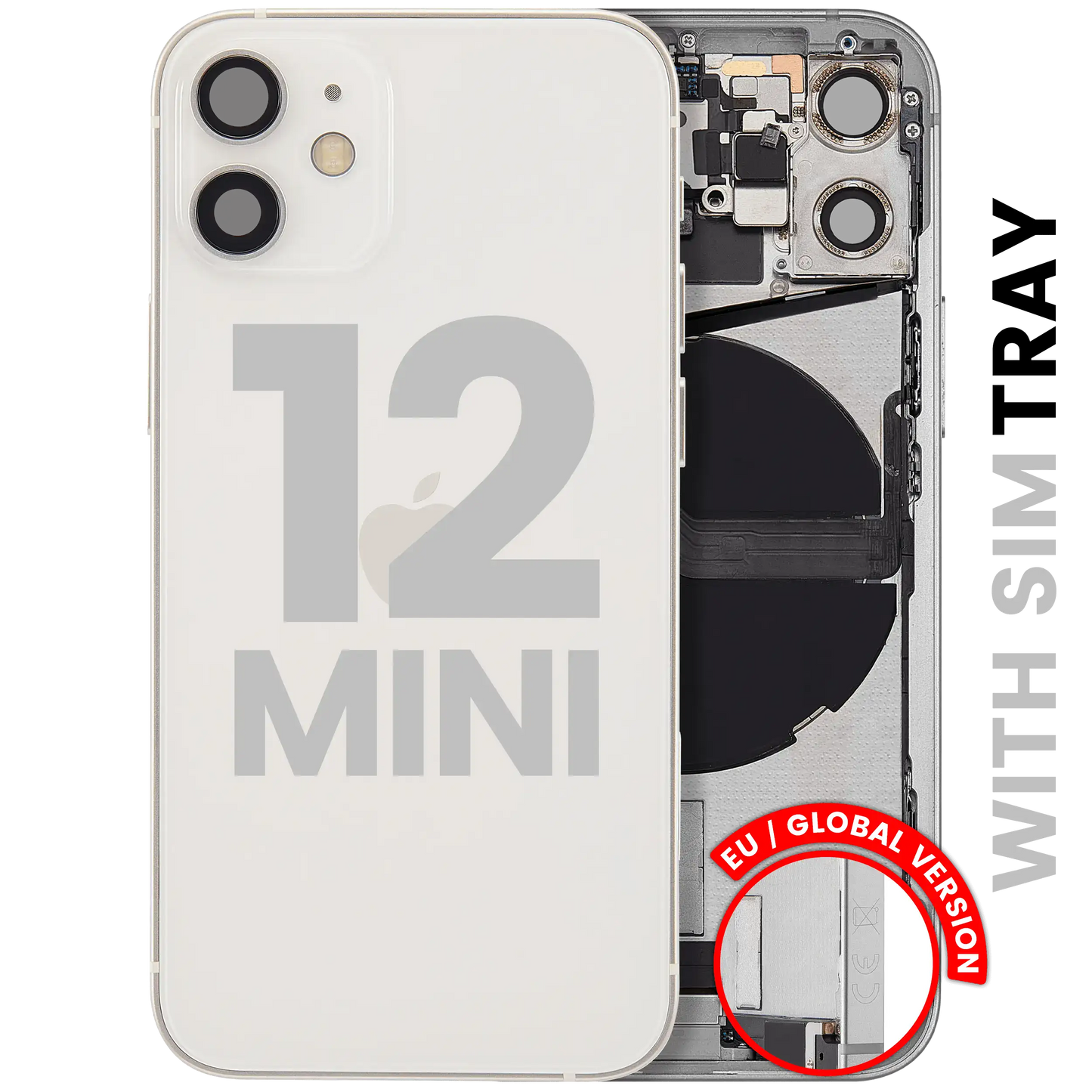 Back Housing W/ Charging Port Flex & Small Parts For iPhone 12 Mini (EU / Global Version) (Used OEM Pull: Grade C) (White)
