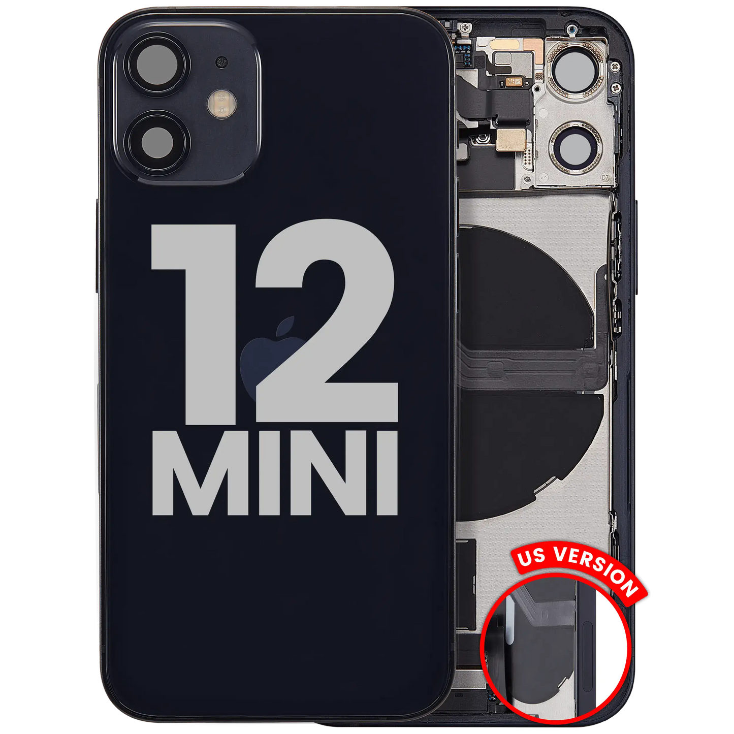 Back Housing W/ Charging Port Flex & Small Parts For iPhone 12 Mini (US Version) (Used OEM Pull: Grade A) (Black)