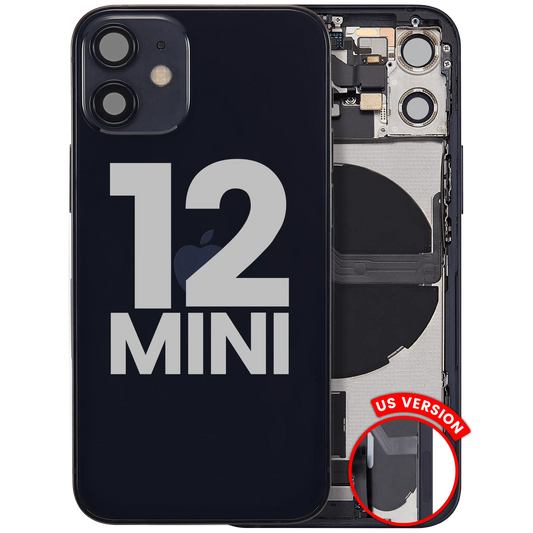 Back Housing W/ Charging Port Flex & Small Parts For iPhone 12 Mini (US Version) (Used OEM Pull: Grade A) (Black)