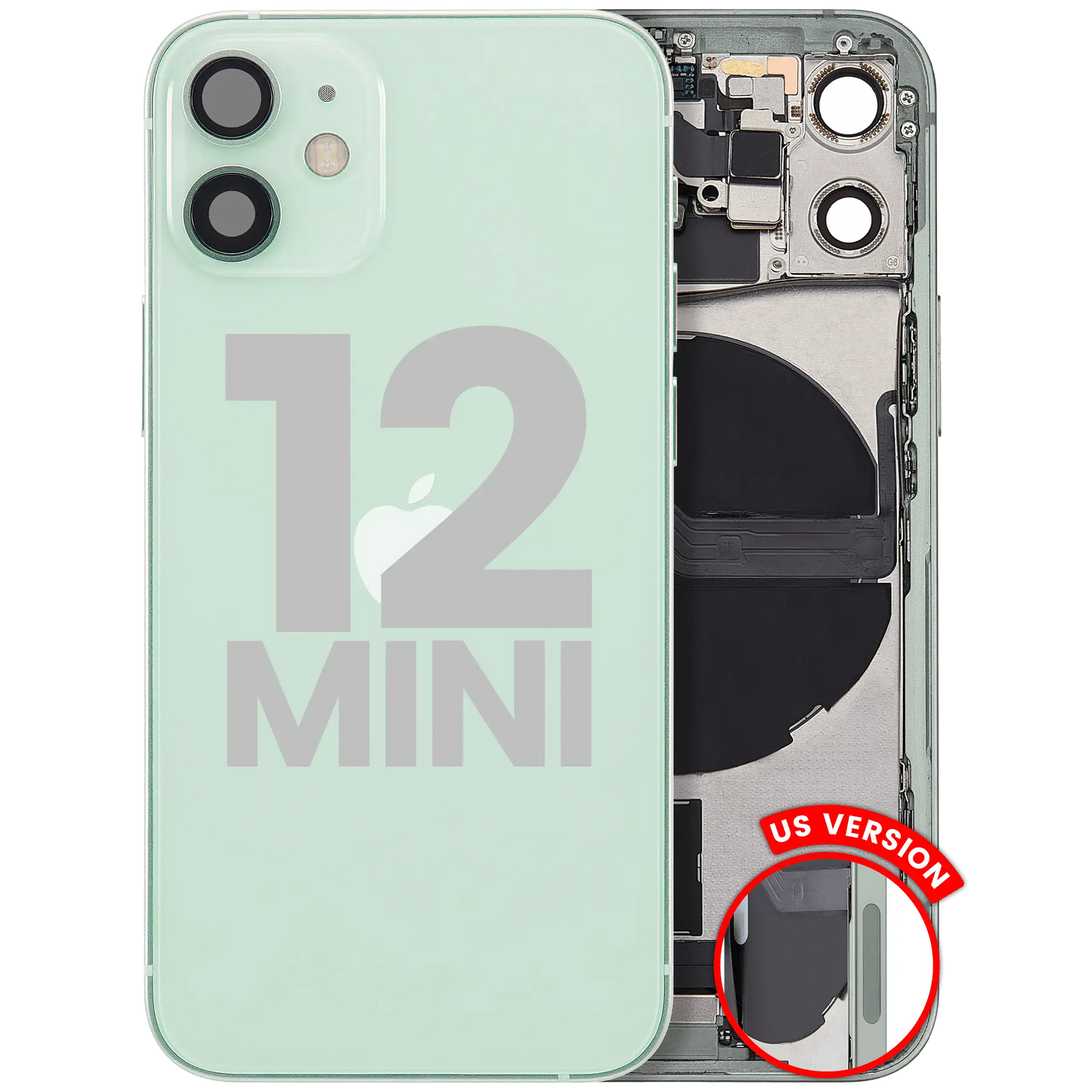 Back Housing W/ Charging Port Flex & Small Parts For iPhone 12 Mini (US Version) (Used OEM Pull: Grade A) (Green)