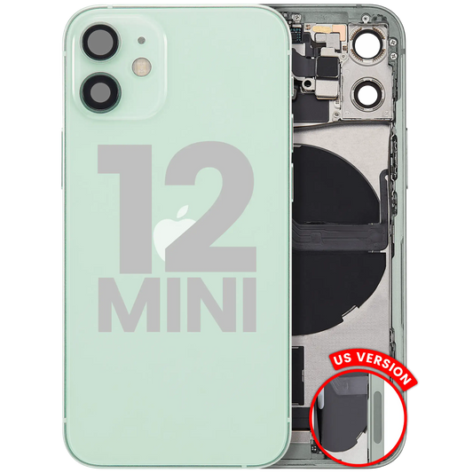Back Housing W/ Charging Port Flex & Small Parts For iPhone 12 Mini (US Version) (Used OEM Pull: Grade A) (Green)