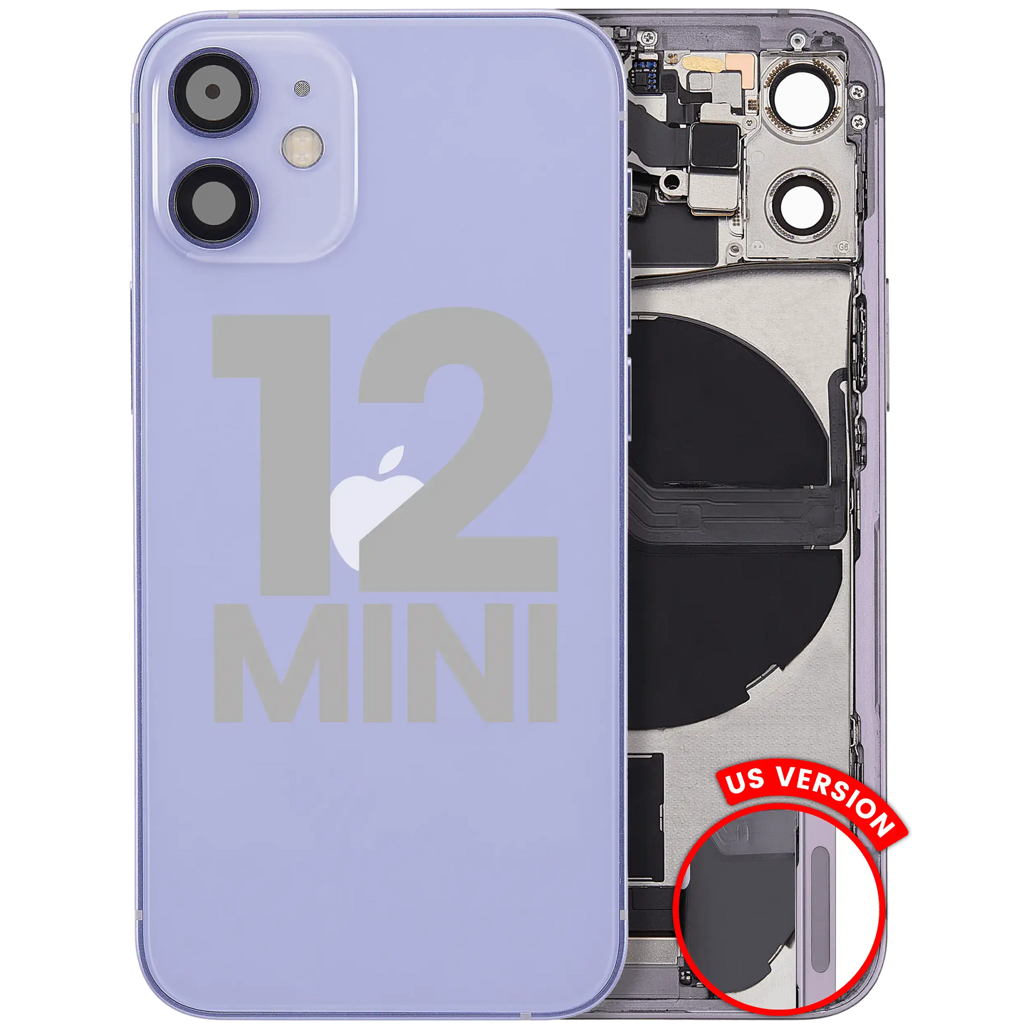 Back Housing W/ Charging Port Flex & Small Parts For iPhone 12 Mini (US Version) (Used OEM Pull: Grade A) (Purple)