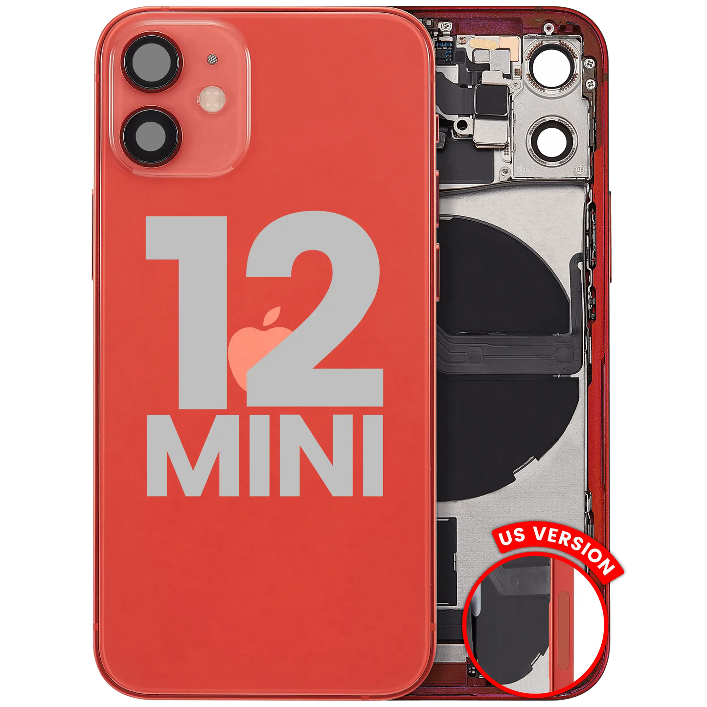 Back Housing W/ Charging Port Flex & Small Parts For iPhone 12 Mini (US Version) (Used OEM Pull: Grade A) (Red)