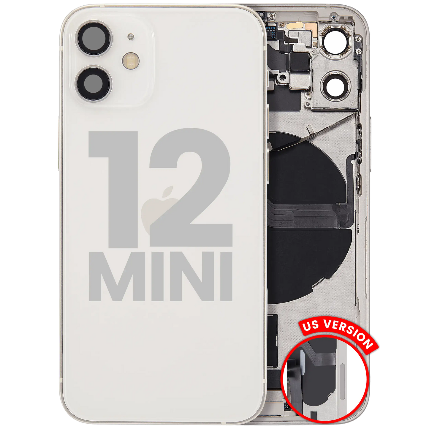 Back Housing W/ Charging Port Flex & Small Parts For iPhone 12 Mini (US Version) (Used OEM Pull: Grade A) (White)