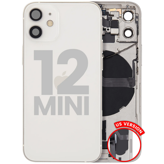 Back Housing W/ Charging Port Flex & Small Parts For iPhone 12 Mini (US Version) (Used OEM Pull: Grade A) (White)