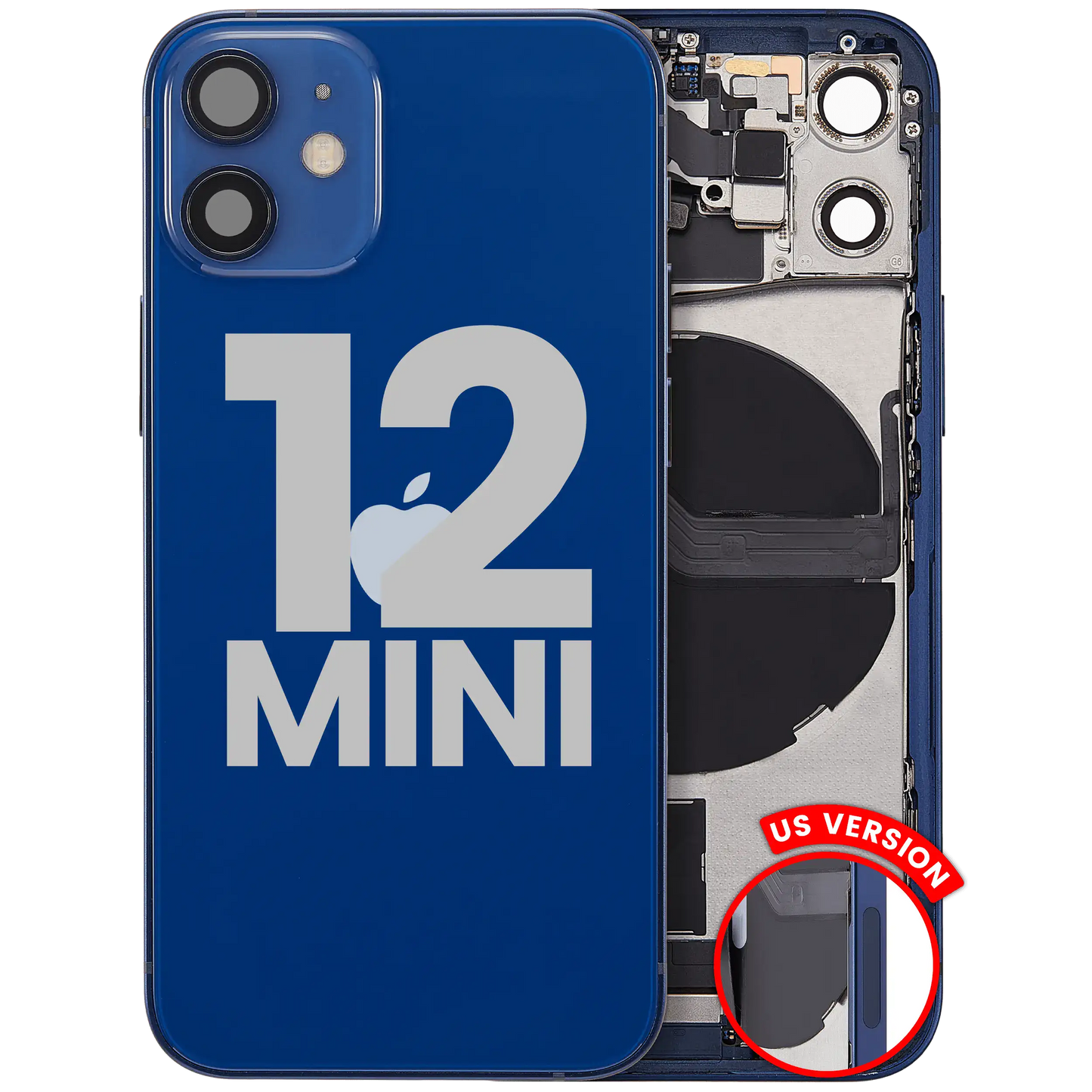 Back Housing W/ Charging Port Flex & Small Parts For iPhone 12 Mini (US Version) (Used OEM Pull: Grade B) (Blue)