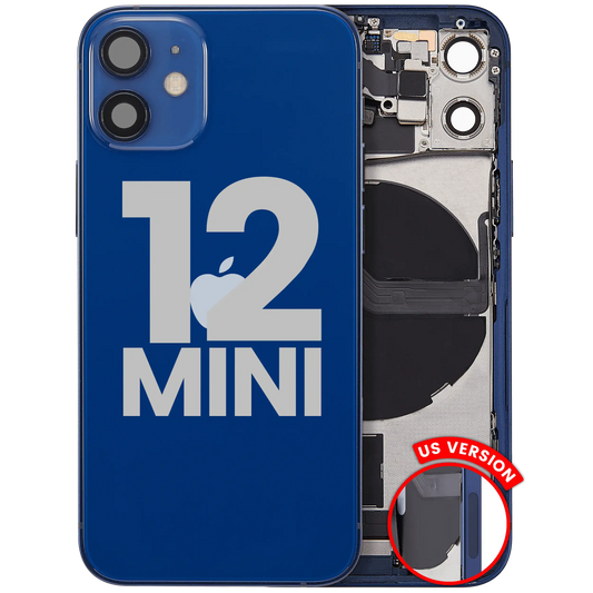 Back Housing W/ Charging Port Flex & Small Parts For iPhone 12 Mini (US Version) (Used OEM Pull: Grade B) (Blue)