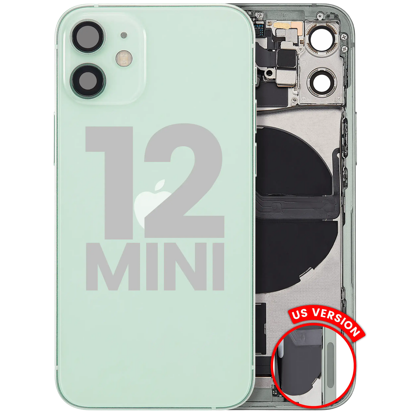 Back Housing W/ Charging Port Flex & Small Parts For iPhone 12 Mini (US Version) (Used OEM Pull: Grade B) (Green)