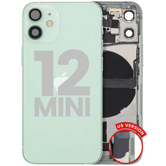 Back Housing W/ Charging Port Flex & Small Parts For iPhone 12 Mini (US Version) (Used OEM Pull: Grade B) (Green)