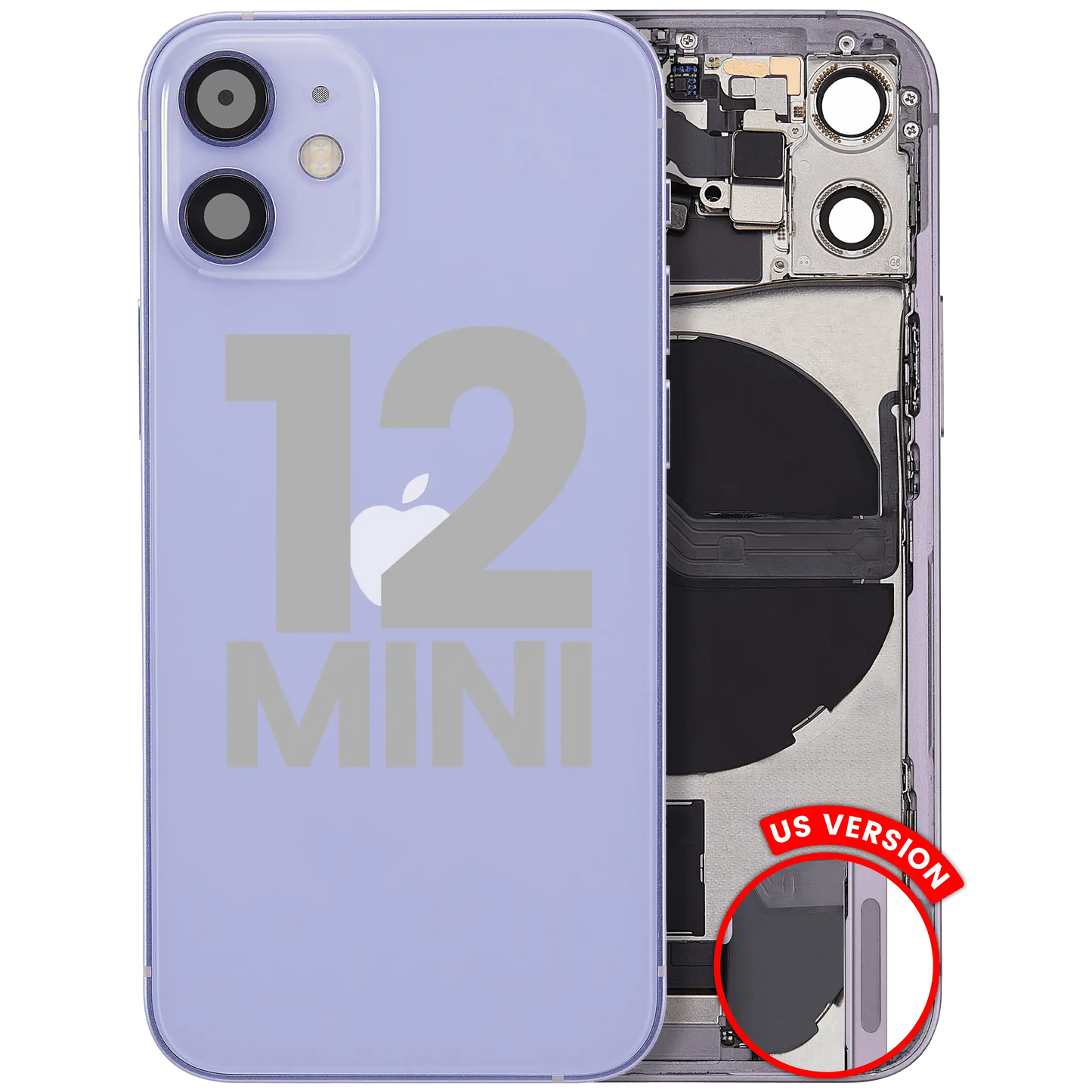 Back Housing W/ Charging Port Flex & Small Parts For iPhone 12 Mini (US Version) (Used OEM Pull: Grade B) (Purple)