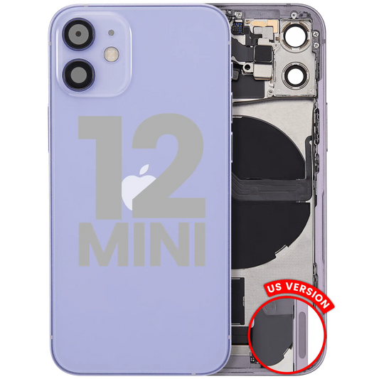 Back Housing W/ Charging Port Flex & Small Parts For iPhone 12 Mini (US Version) (Used OEM Pull: Grade B) (Purple)