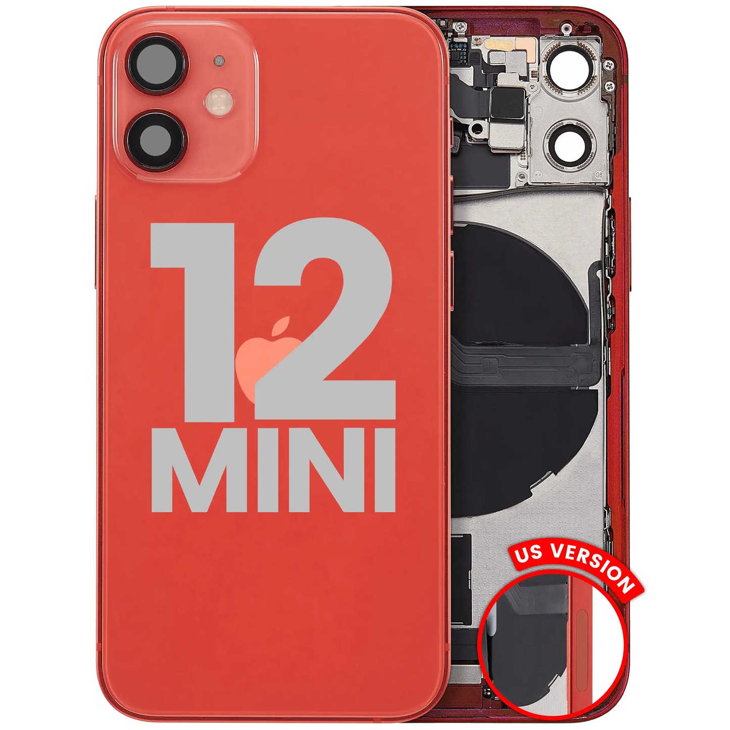 Back Housing W/ Charging Port Flex & Small Parts For iPhone 12 Mini (US Version) (Used OEM Pull: Grade B) (Red)