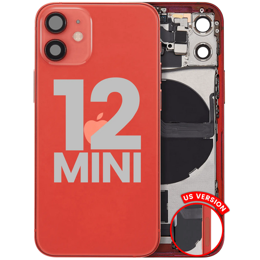Back Housing W/ Charging Port Flex & Small Parts For iPhone 12 Mini (US Version) (Used OEM Pull: Grade B) (Red)