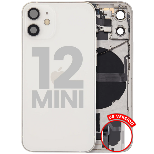 Back Housing W/ Charging Port Flex & Small Parts For iPhone 12 Mini (US Version) (Used OEM Pull: Grade B) (White)