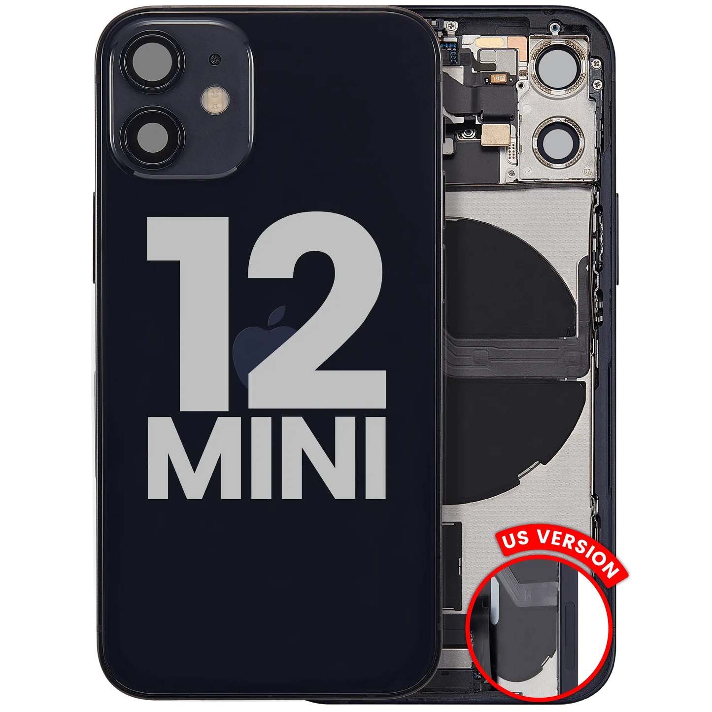 Back Housing W/ Charging Port Flex & Small Parts For iPhone 12 Mini (US Version) (Used OEM Pull: Grade C) (Black)