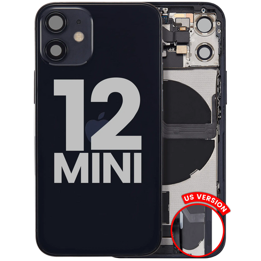 Back Housing W/ Charging Port Flex & Small Parts For iPhone 12 Mini (US Version) (Used OEM Pull: Grade C) (Black)