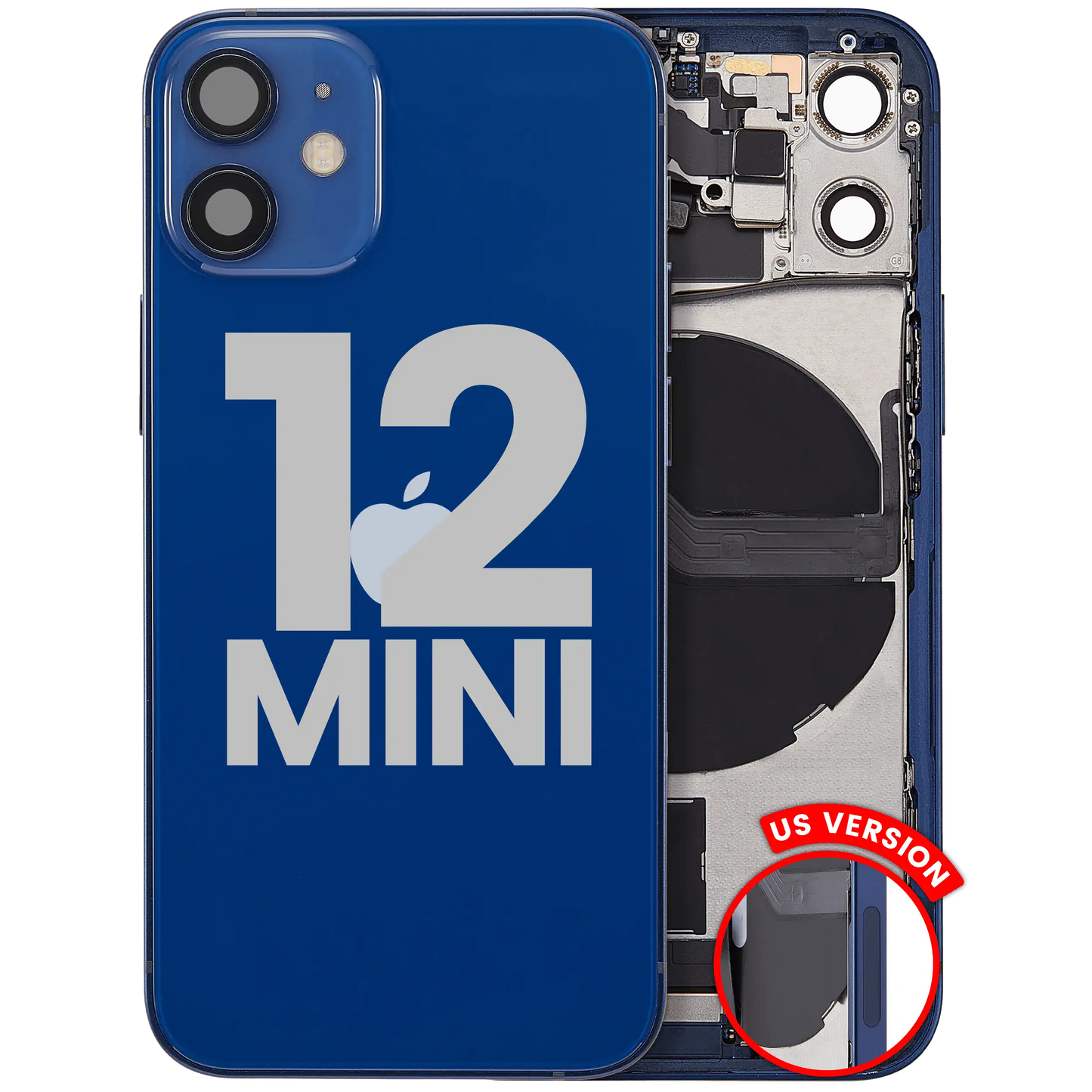 Back Housing W/ Charging Port Flex & Small Parts For iPhone 12 Mini (US Version) (Used OEM Pull: Grade C) (Blue)