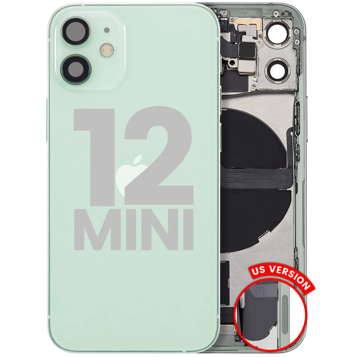 Back Housing W/ Charging Port Flex & Small Parts For iPhone 12 Mini (US Version) (Used OEM Pull: Grade C) (Green)