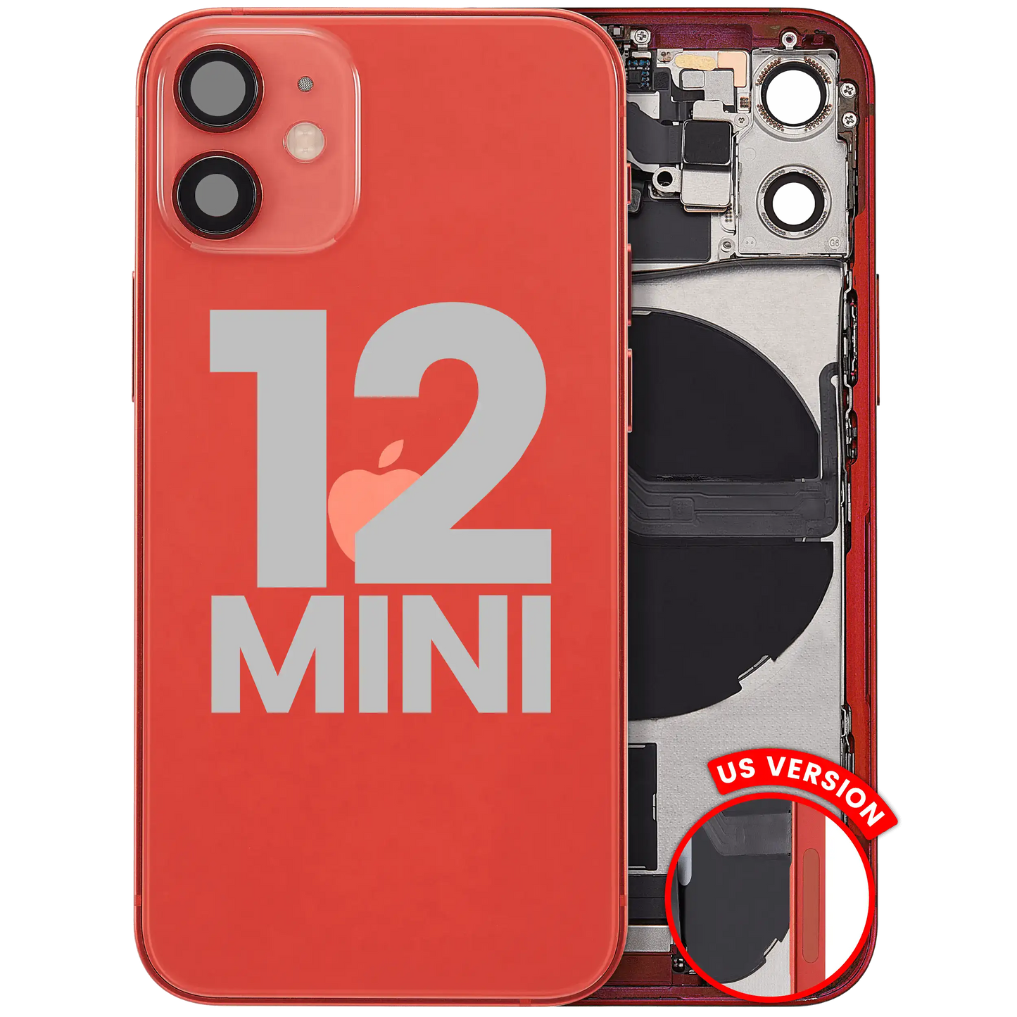 Back Housing W/ Charging Port Flex & Small Parts For iPhone 12 Mini (US Version) (Used OEM Pull: Grade C) (Red)