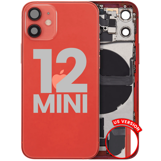 Back Housing W/ Charging Port Flex & Small Parts For iPhone 12 Mini (US Version) (Used OEM Pull: Grade C) (Red)
