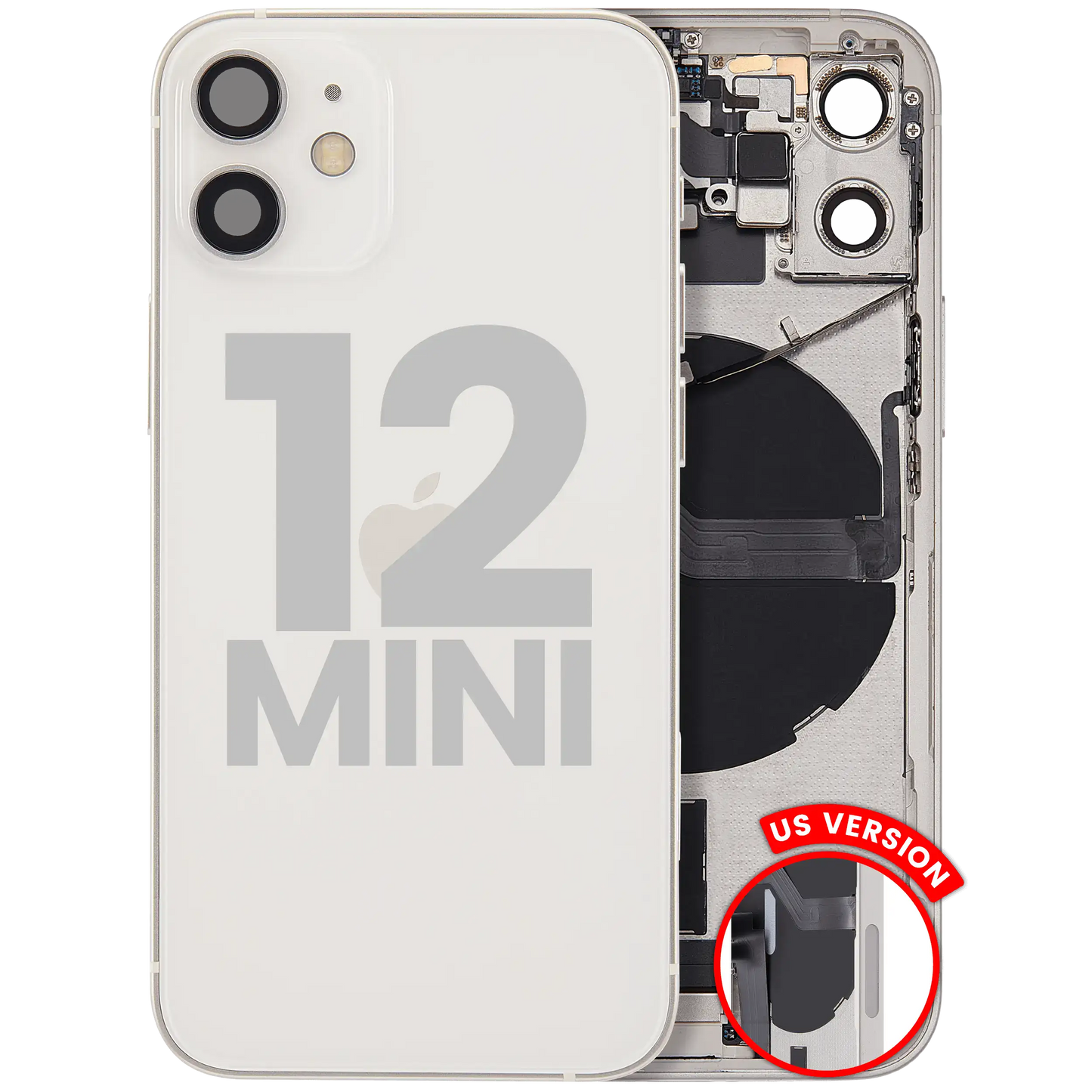 Back Housing W/ Charging Port Flex & Small Parts For iPhone 12 Mini (US Version) (Used OEM Pull: Grade C) (White)